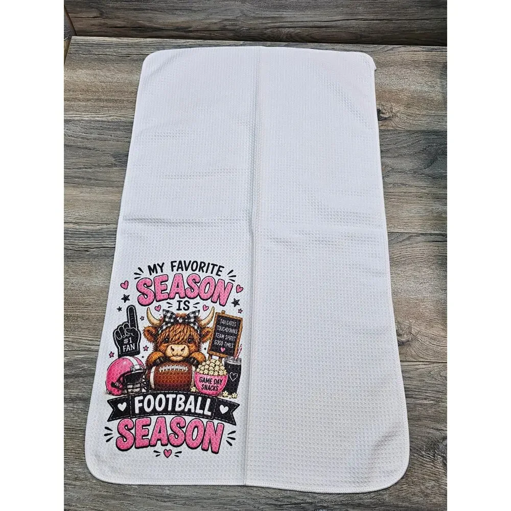 Highland Cow Football Season Kitchen Towel Game Day Sports Fan Gift